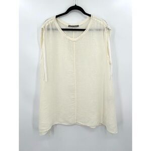 BEAU JOURS Ivory White 100% Linen Lagenlook Oversized Sleeveless Top Size Large